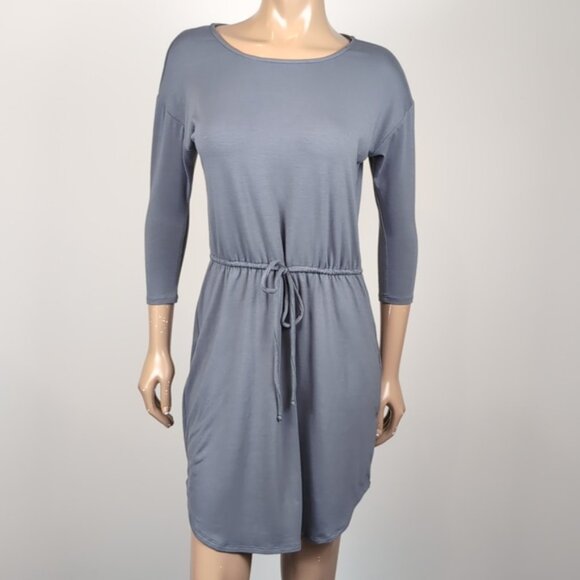 JustFab Dolman Drawstring Dress Elastic Tie Waist Cropped Long Sleeve Casual - Picture 2 of 10